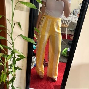 Yellow and white striped pants!